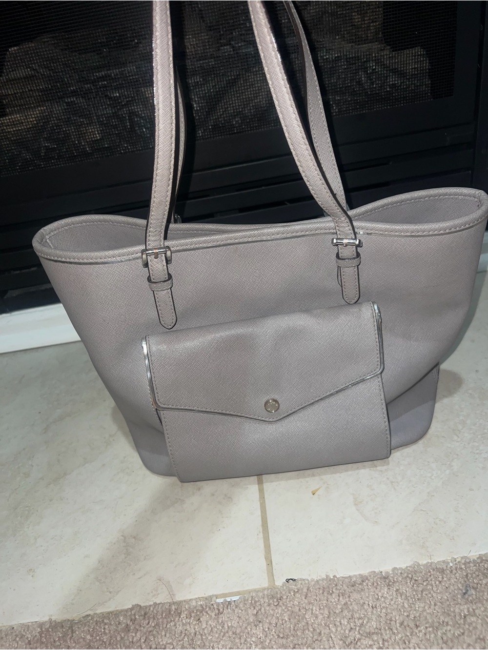 Michael Kors Taupe Saffiano Leather Shoulder Tote